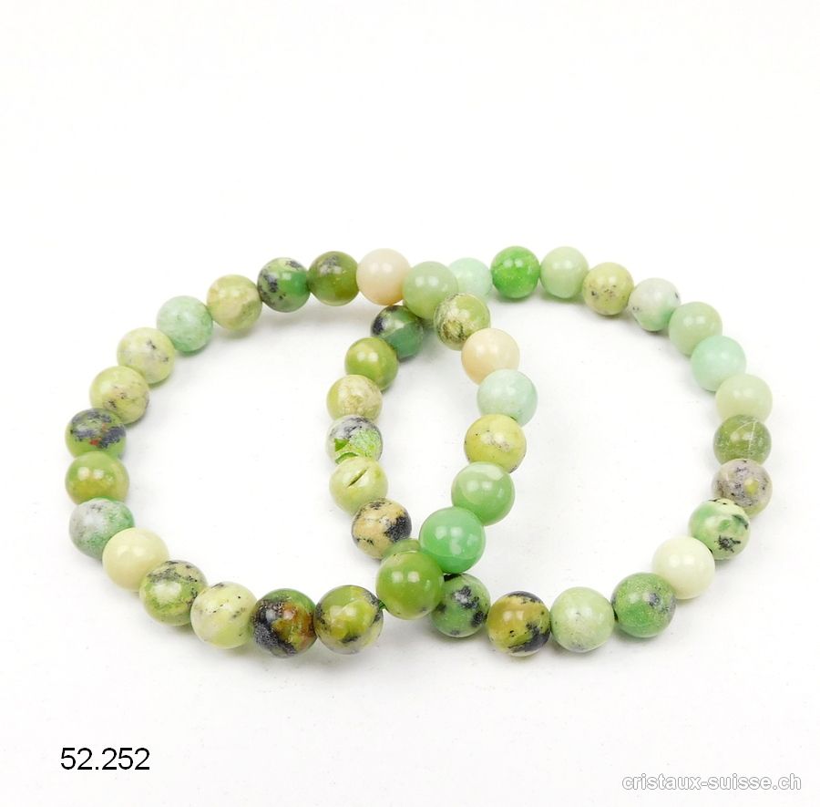 Bracelet Opale verte 8,5 mm, élastique 18,5 cm. Taille M