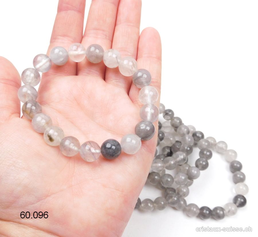 Bracelet Quartz nuageux 10 mm / élastique 19 cm. Taille M - L