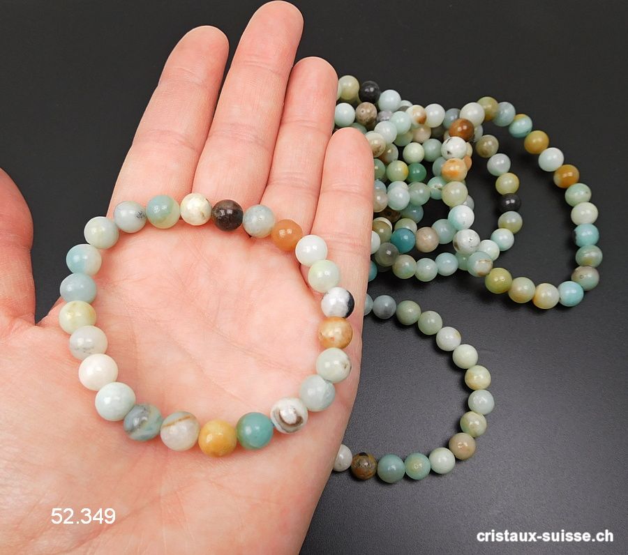 Bracelet Amazonite multicolore 8 - 9 mm, élastique 18,5 - 19 cm. OFFRE SPECIALE