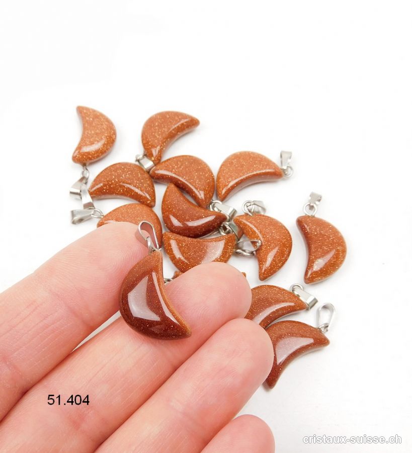 Pendentif Rivière d'or brune LUNE 1,7 cm avec boucle métal. Offre Spéciale