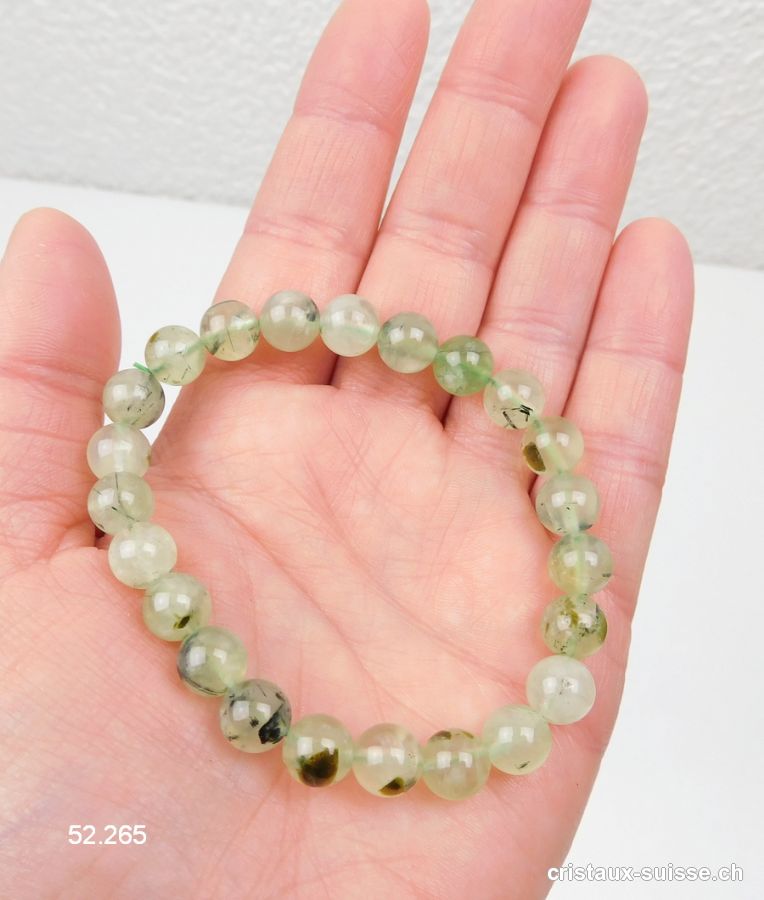 Bracelet Préhnite verte avec épidote 8-8,5 mm / 18 cm. Taille M