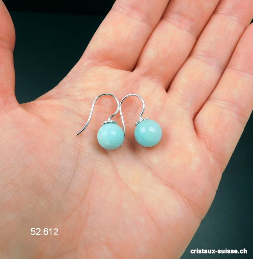 Boucles d'oreilles Amazonite boules 10 mm en argent 925 rhodié