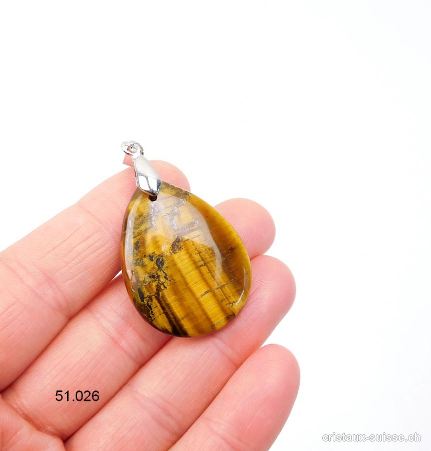 Pendentif Oeil de Tigre, goutte avec Arbre de Vie 3 x 2,5 cm