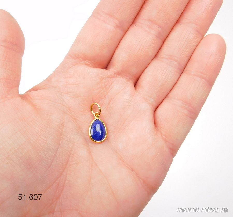 Pendentif Lapis-lazuli mini-goutte en argent 925 doré, 11 x 8 mm