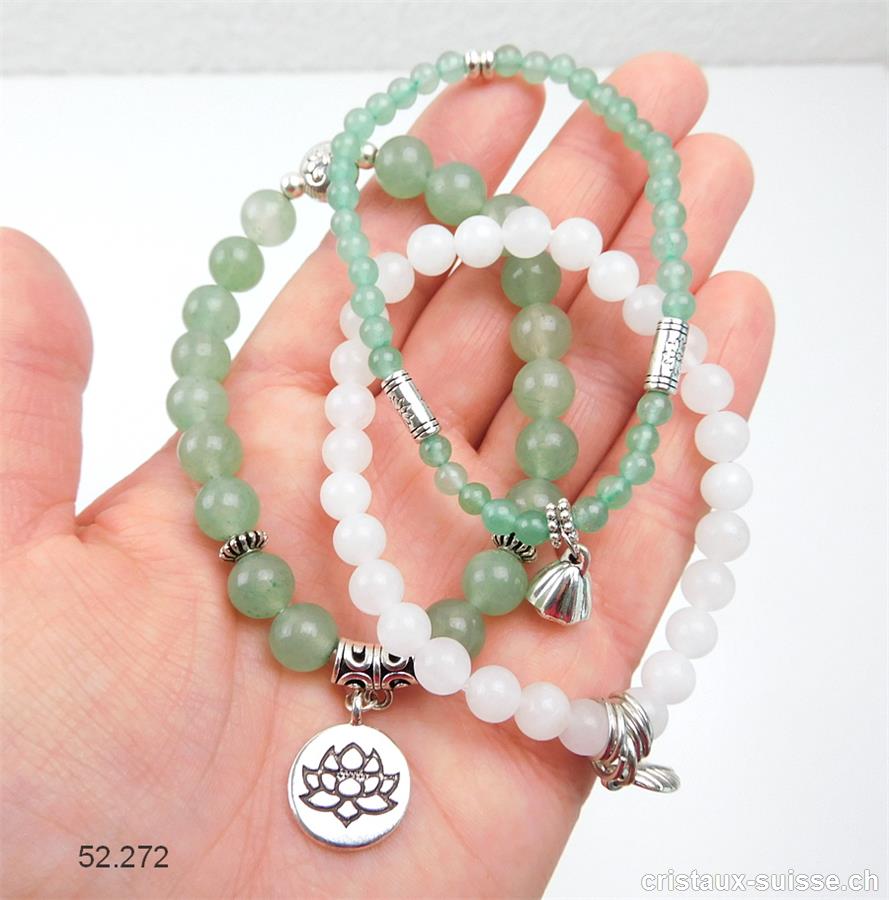3 bracelets LÂCHER-PRISE, Aventurine verte et Jade blanc. Offre Spéciale