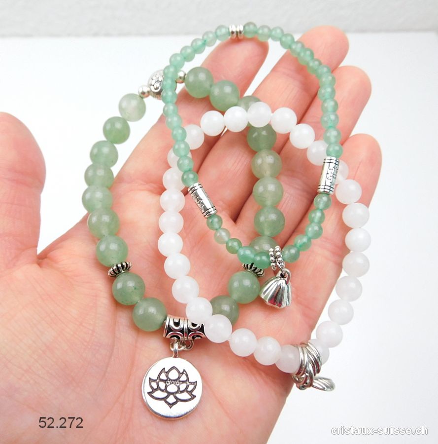 3 bracelets LÂCHER-PRISE, Aventurine verte et Jade blanc. Offre Spéciale