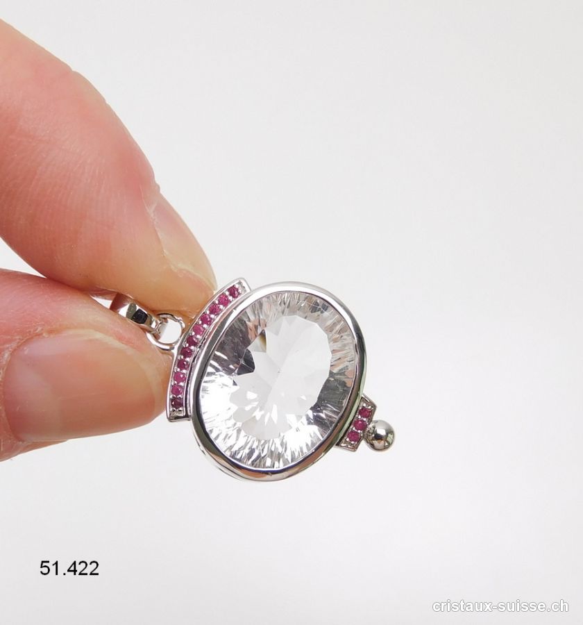 Pendentif Cristal de Roche et Rubis en argent 925 rhodié