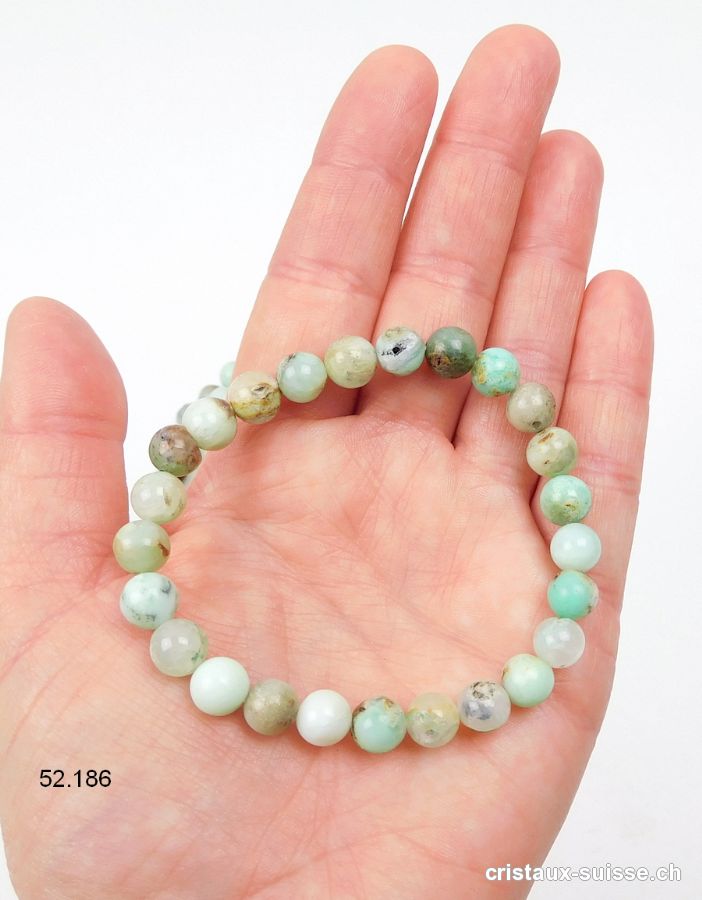 Bracelet Chrysoprase Boulder 8 - 9 mm, élastique 18,5 cm. Taille M