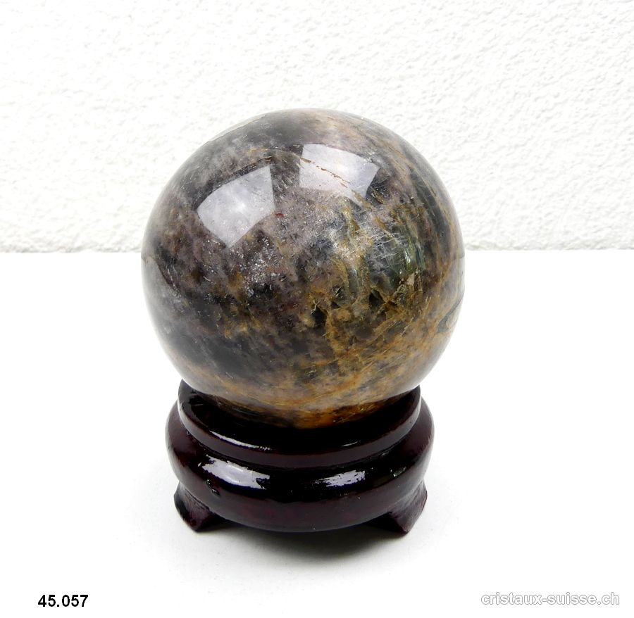 Boule Pierre de Lune noire de Madagascar Ø 8,5 cm. Pièce unique