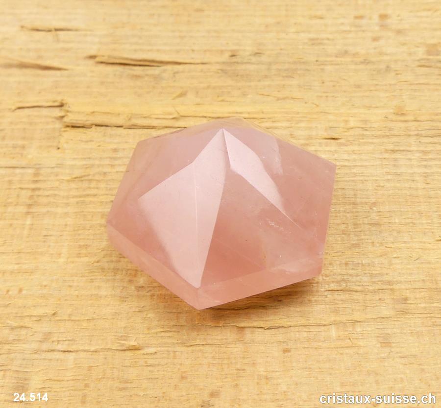 Sceau Salomon, pyramide 3D Quartz rose, diagonale 4 cm. Pièce unique