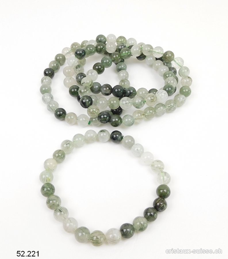 Bracelet Quartz - Actinolite 8 mm, élastique 19 cm