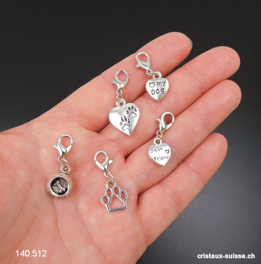 Lot 5 Charms 1 à 1,5 cm et crochet, en métal argenté. OFFRE SPECIALE