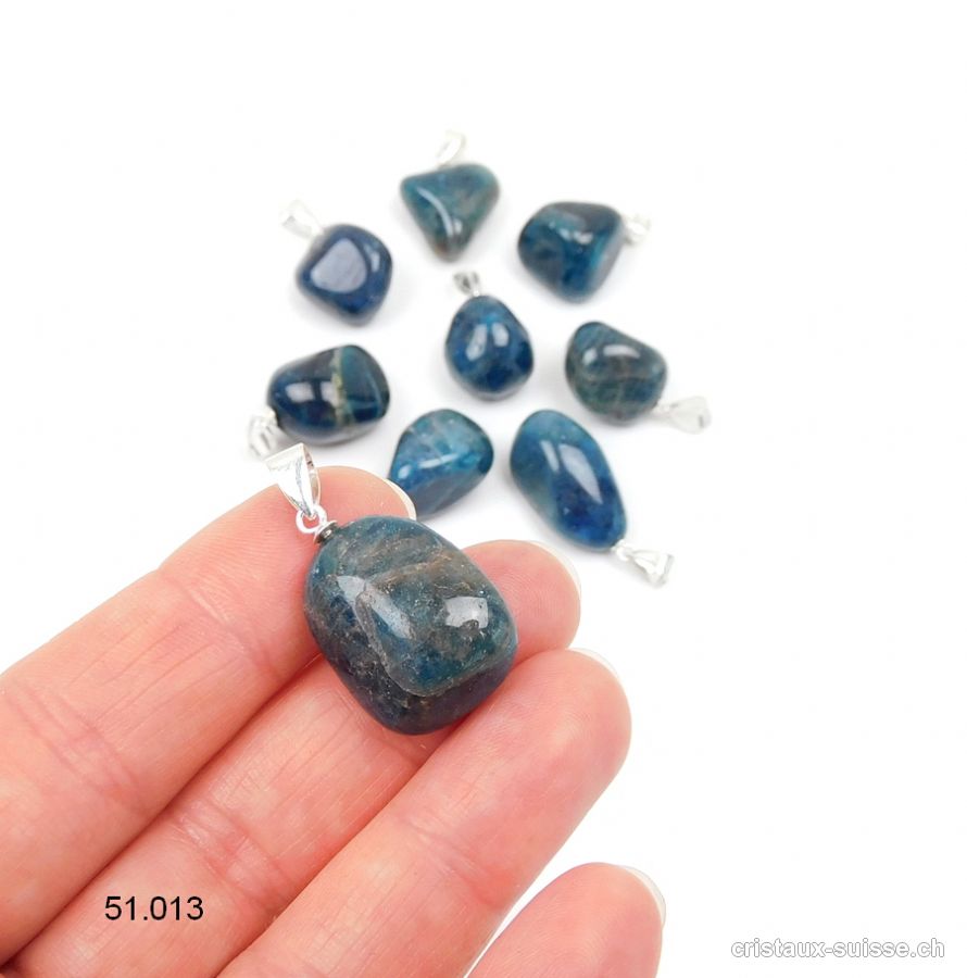 Pendentif Apatite bleue 1,5 à 2 cm avec boucle argent 925. Qual. AB. OFFRE SPECIALE