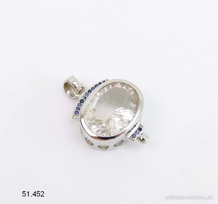 Pendentif Cristal de Roche et Saphir en argent 925 rhodié