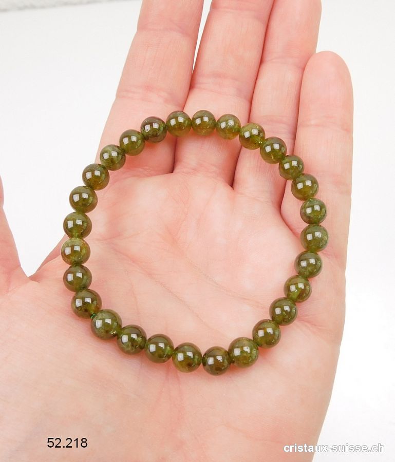 Bracelet Grenat Grossulaire vert 7 mm, élastique 17,5 cm. Taille SM