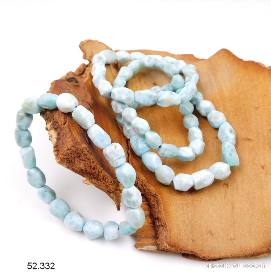 Bracelet Larimar nuggets facettés 8 - 10 mm / élastique 18 - 19 cm. Offre Spéciale