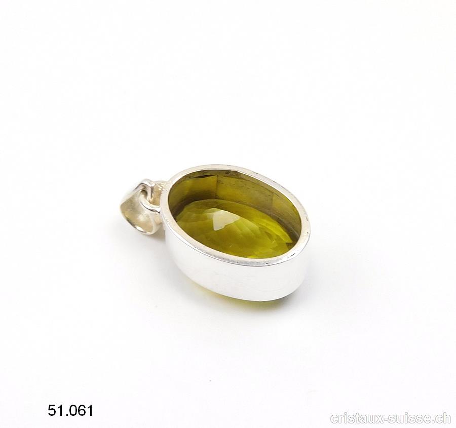 Pendentif Quartz Olive facetté en argent 925. Pièce unique, belle qualité