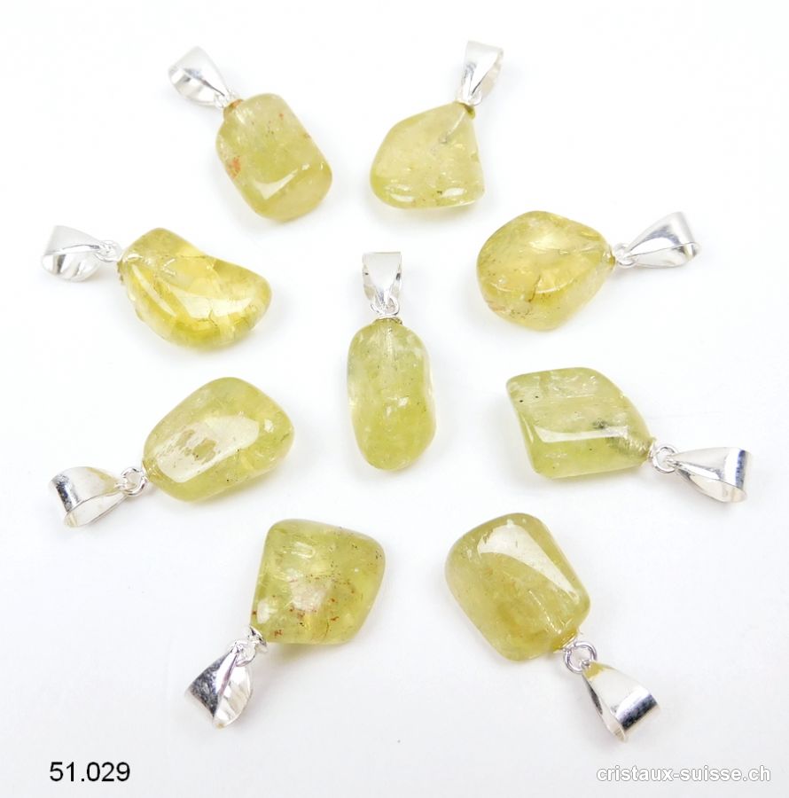 Pendentif Apatite jaune - vert 1 - 1,5 cm avec boucle argent 925. RARETÉ