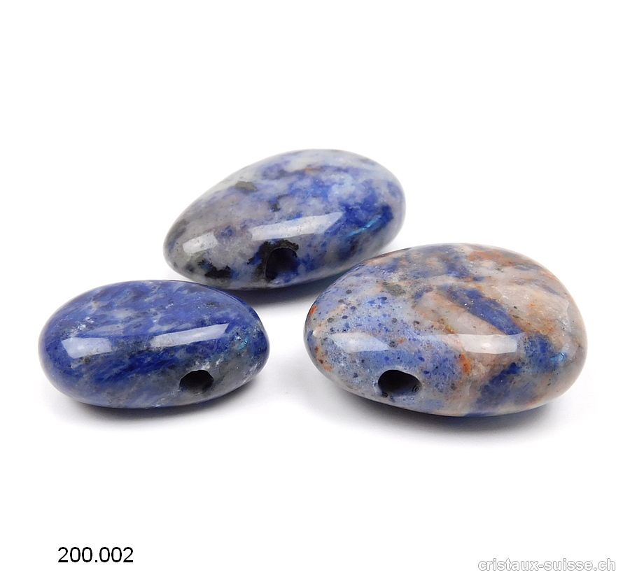 3 x Sodalites 2,5 - 3 cm, Percées 