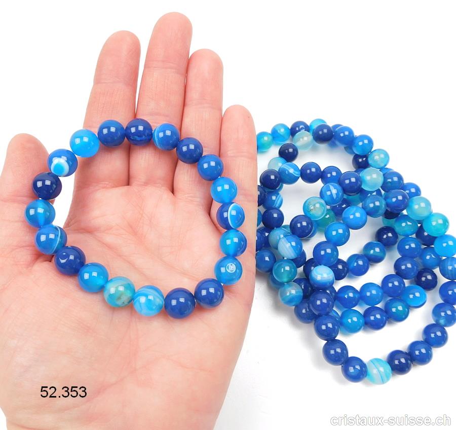 Bracelet Agate bleue 10 mm, élastique 19 cm