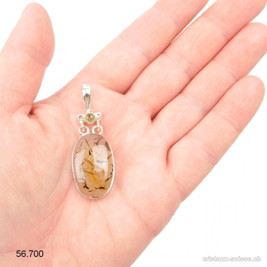 Pendentif Agate Montana et Citrine en argent 925. Pièce unique