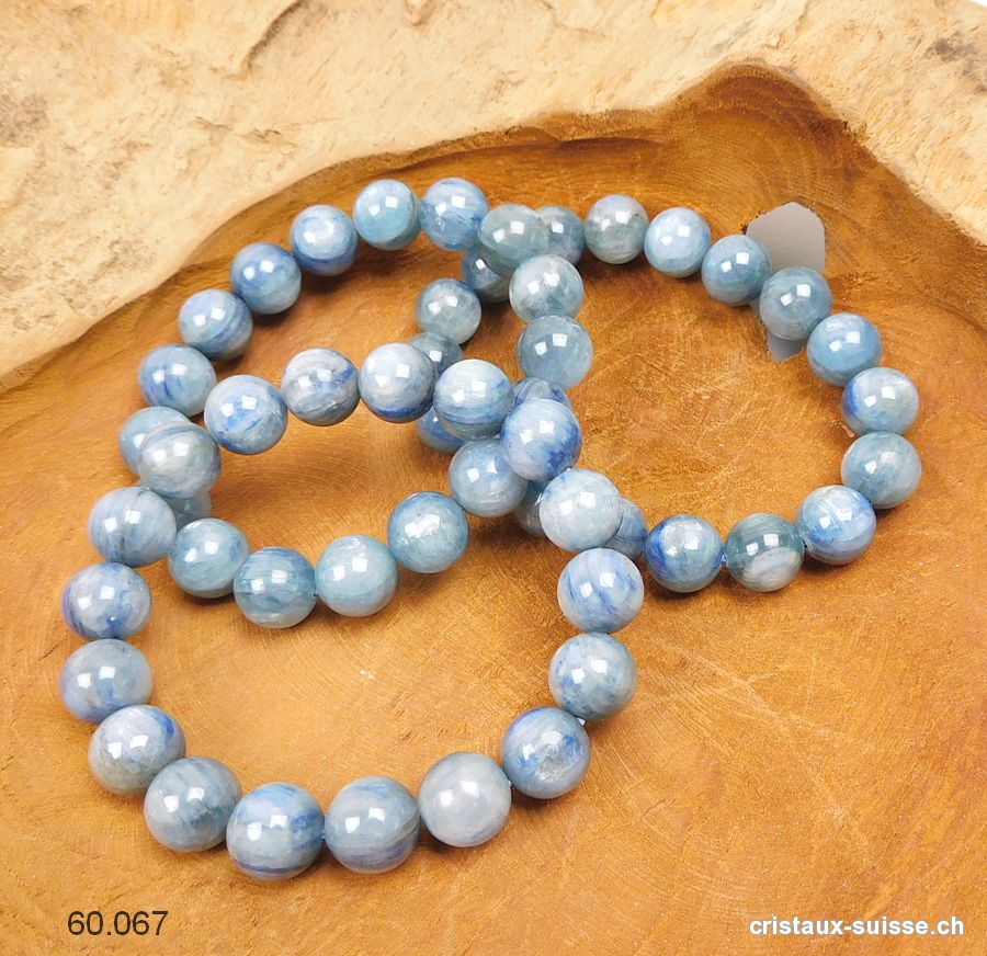 Bracelet Cyanite bleue claire - Disthène 11-12 mm, élastique 19 cm