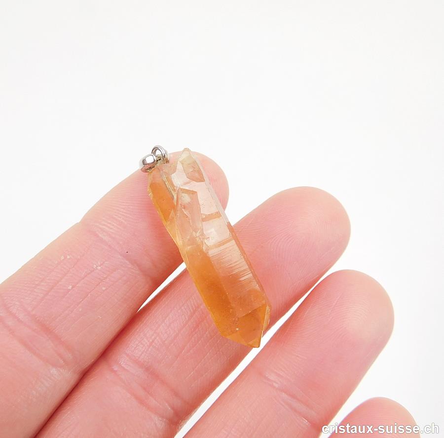 Pendentif Cristal Tangerine - Golden Healer 3 cm, boucle argent 925. Pièce unique