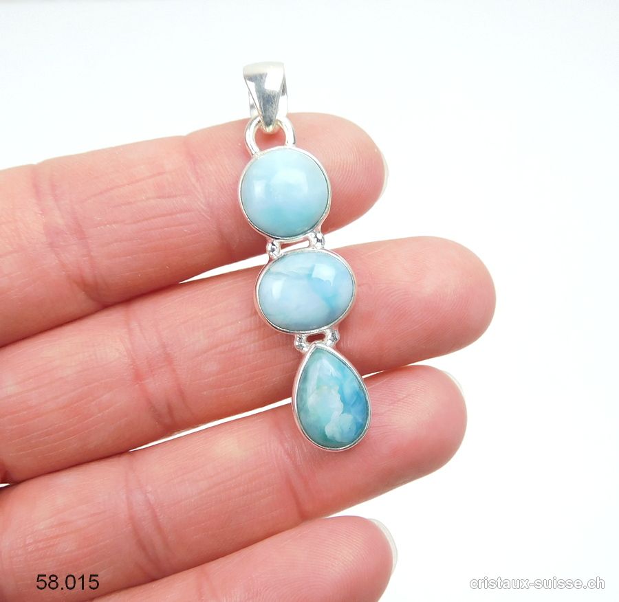 Pendentif Larimar et argent 925. Pièce unique