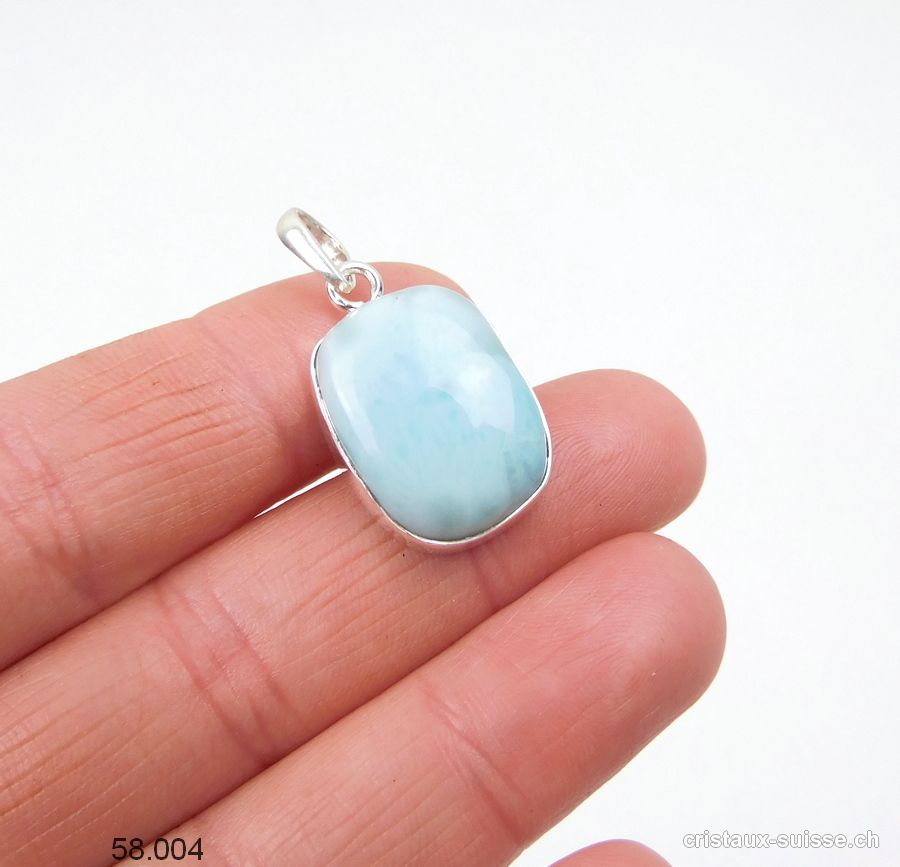 Pendentif Larimar 2 cm en argent 925. Pièce unique