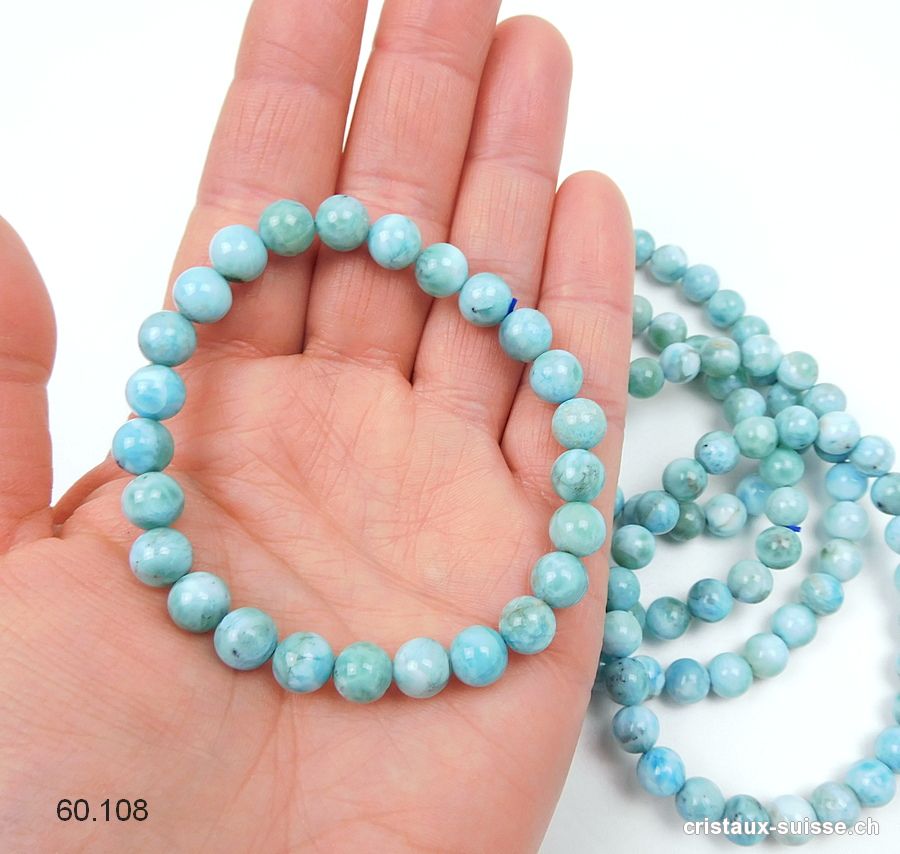 Bracelet Larimar bleu-vert 7,5-7,8 mm / 18 cm. Offre Spéciale