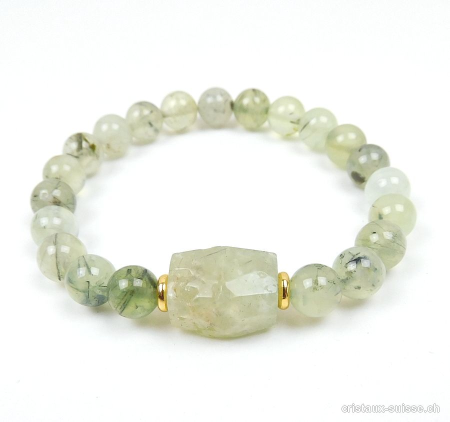 Bracelet Préhnite verte avec épidote 8-8,5 mm/19 cm. Taille M-L