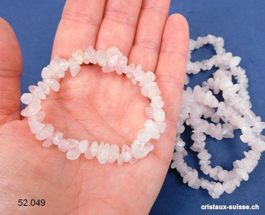 Bracelet Quartz rose, élastique 14,5 - 15 cm