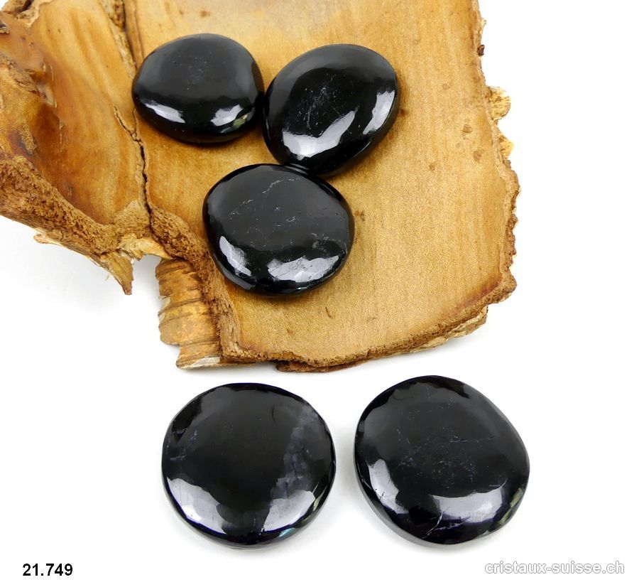 Tourmaline noire plate polie 3,6 - 4 cm / 24 à 29 grammes. Taille L