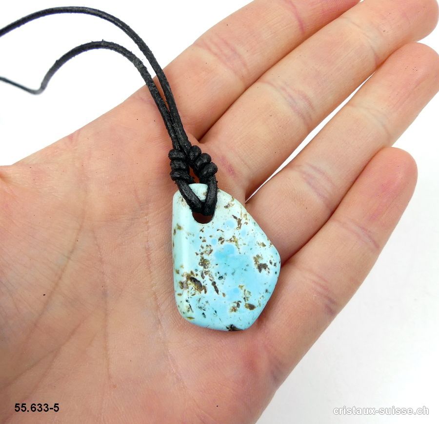 Turquoise du Mexique percée avec cordon cuir à nouer. Pièce unique
