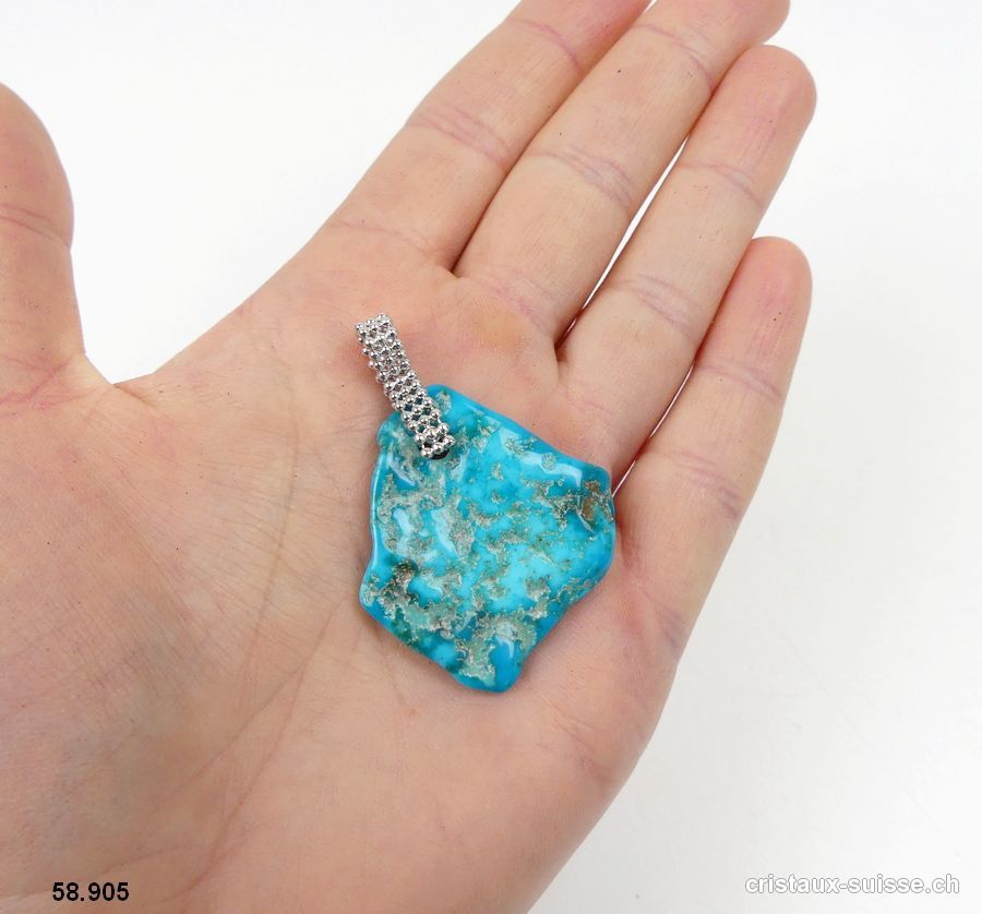 Pendentif Turquoise et boucle argent 925 Rhodié. Pièce unique