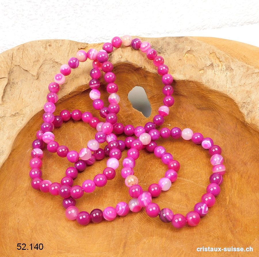 Bracelet Agate rose pink 8 mm / 18 - 18,5 cm