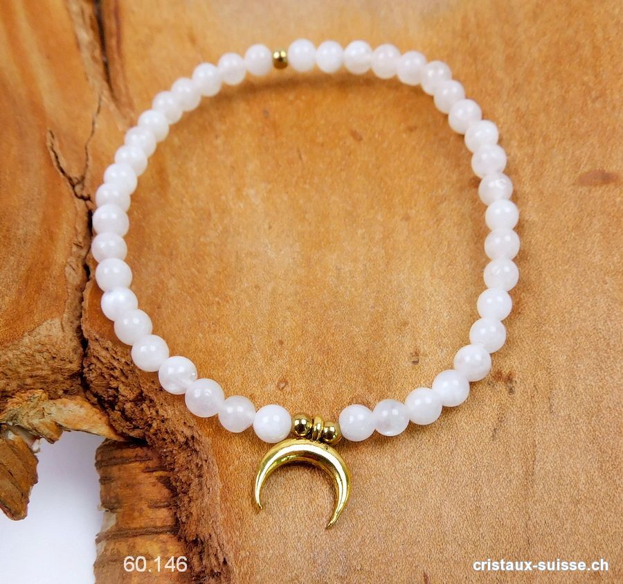 Bracelet Pierre de Lune blanche 4 mm / 18 cm avec LUNE