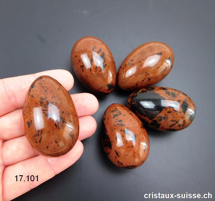 1 Oeuf YONI Obsidienne acajou 4,5 x 3 cm. Taille L. Non percé. OFFRE SPECIALE
