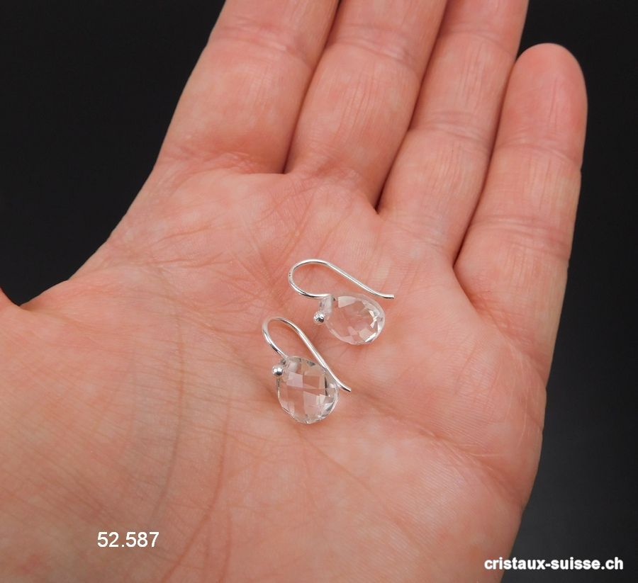 Boucles d'oreilles Cristal de Roche facettée en argent 925. Qual. A