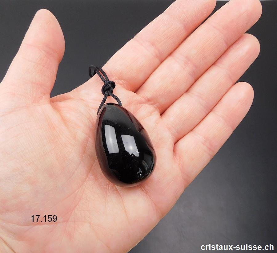 1 Oeuf YONI Obsidienne noire 4 x 2,5 cm. Taille M. Percé