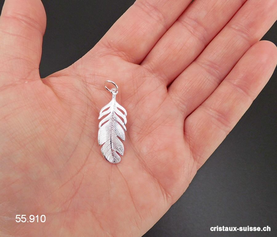 Pendentif Plume plate en argent 925, 3 x 1,2 cm