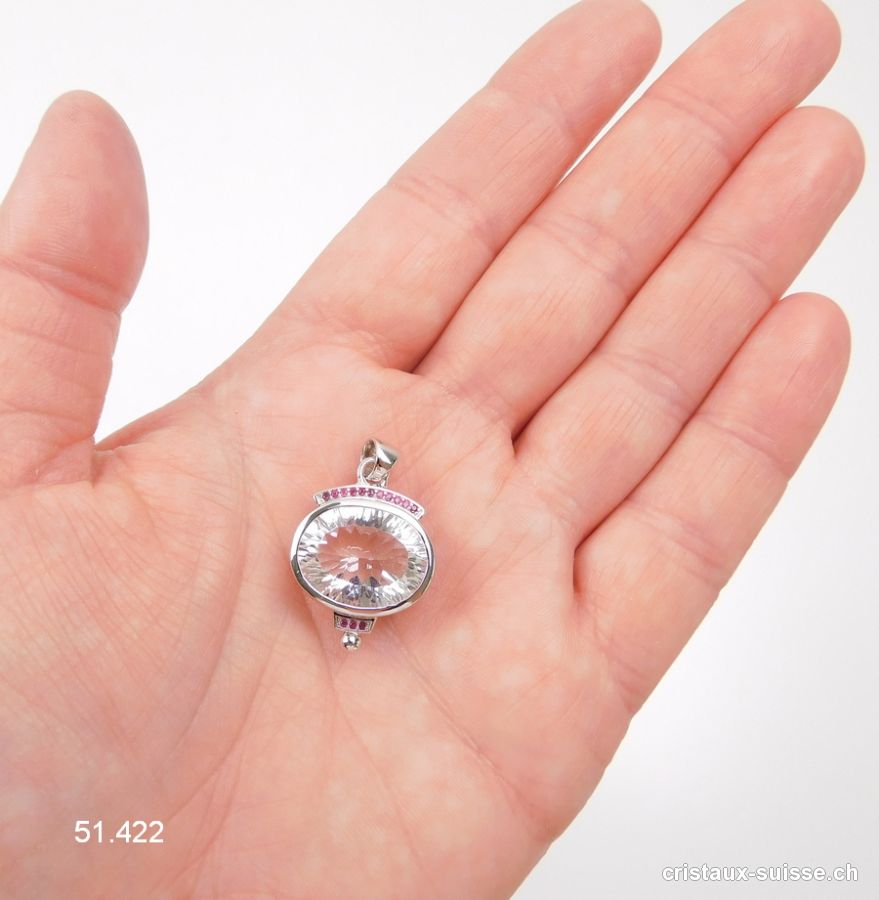 Pendentif Cristal de Roche et Rubis en argent 925 rhodié