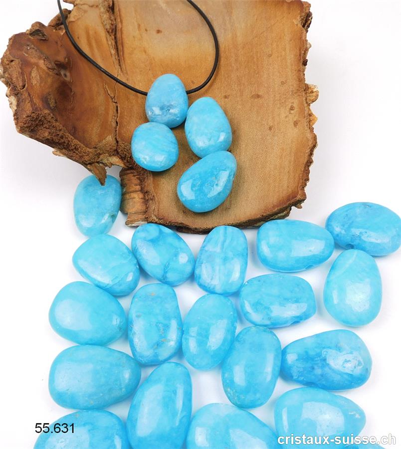 Aragonite bleue percée avec cordon cuir à nouer. OFFRE SPECIALE