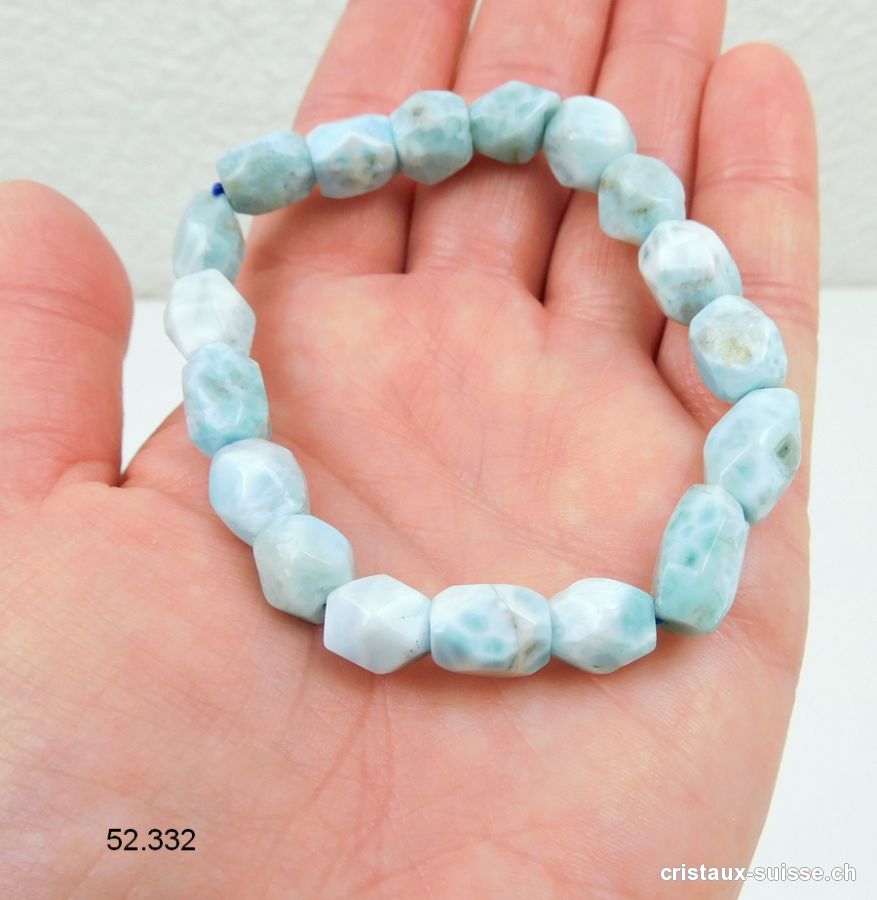 Bracelet Larimar nuggets facettés 8 - 10 mm / élastique 18 - 19 cm. Offre Spéciale