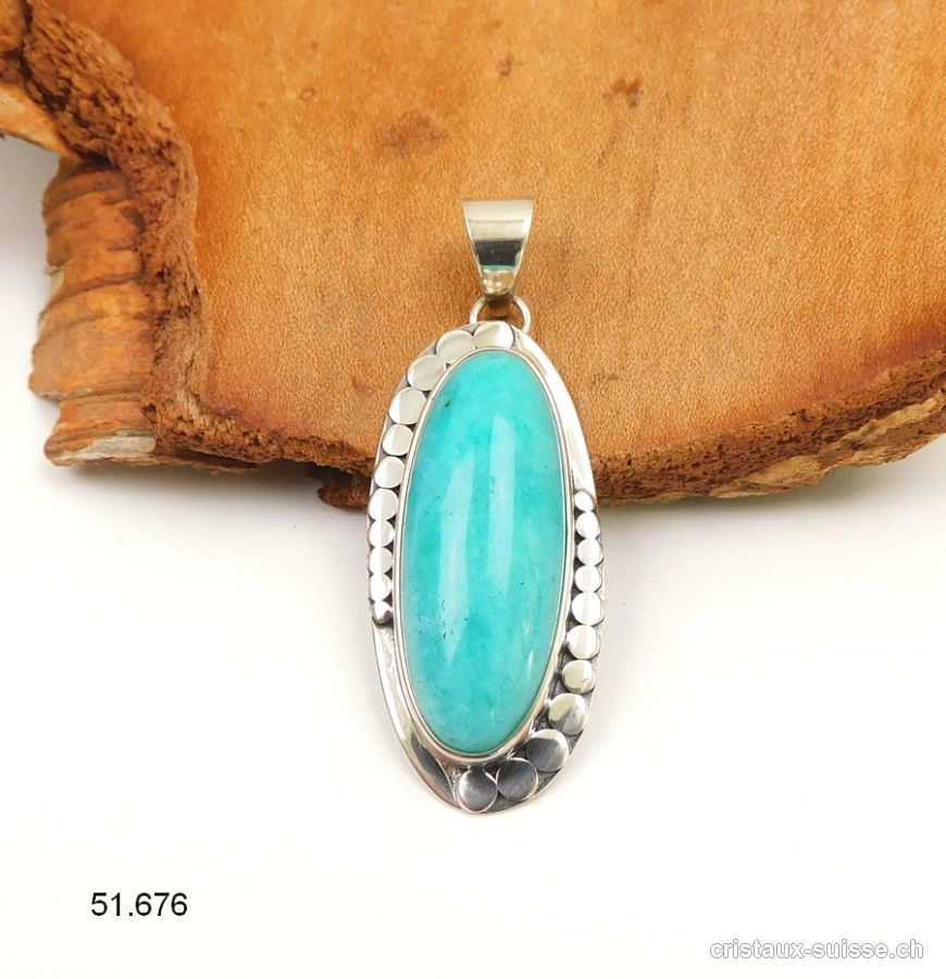 Pendentif Amazonite du Pérou en argent 925. Pièce unique, Qual. A