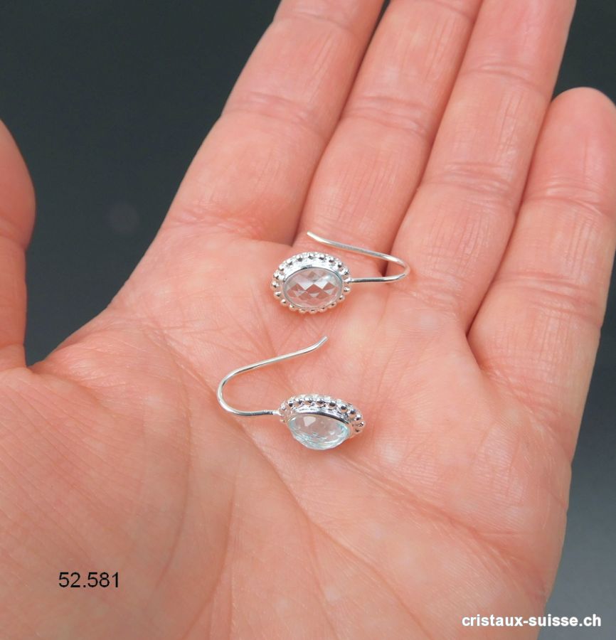 Boucles d'oreilles Topaze bleue claire facettée en argent 925