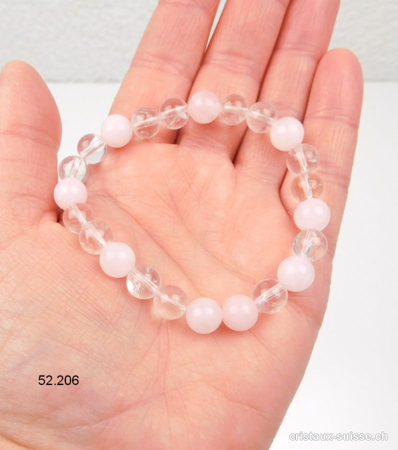 Bracelet Cristal de Roche - Quartz Rose 8 mm / 19 cm