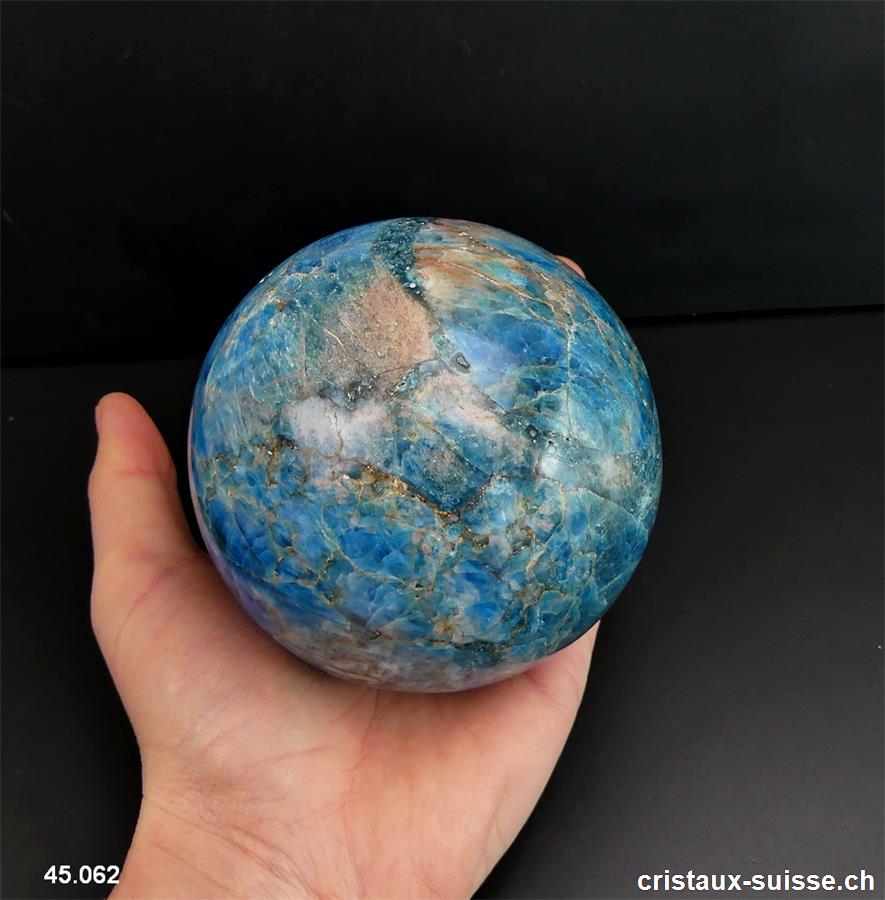 Boule Apatite bleue 8,7 cm. Pièce unique 1'144 grammes. Offre Spéciale