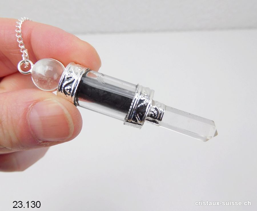 Pendule Schungite - Cristal de Roche, env. 7 cm. Offre Spéciale