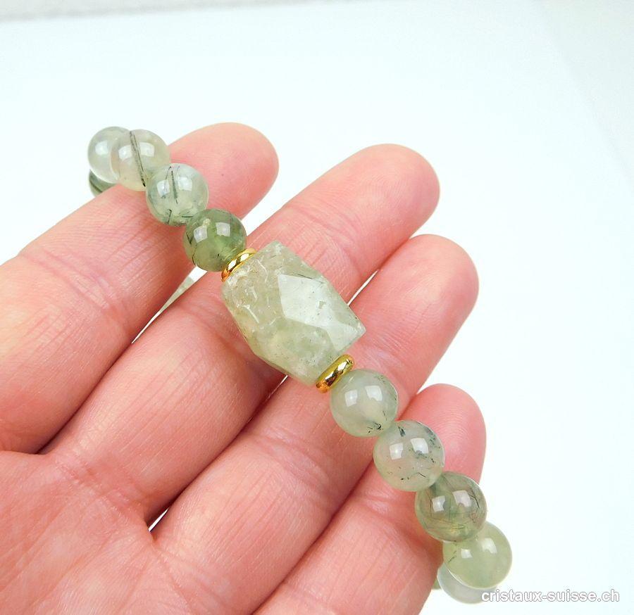 Bracelet Préhnite verte avec épidote 8-8,5 mm/19 cm. Taille M-L